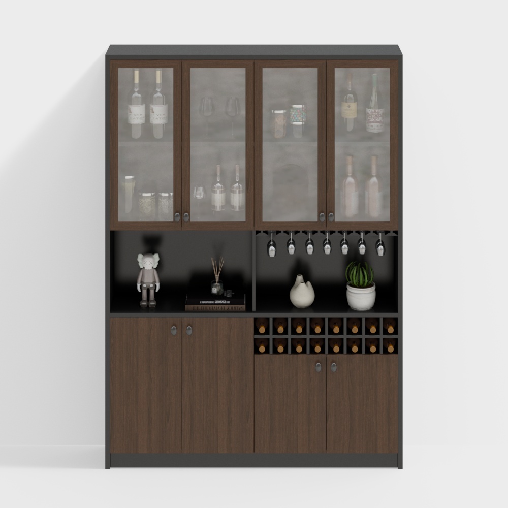 Stylish Wine Cabinet 3D Model – Wood and Metal