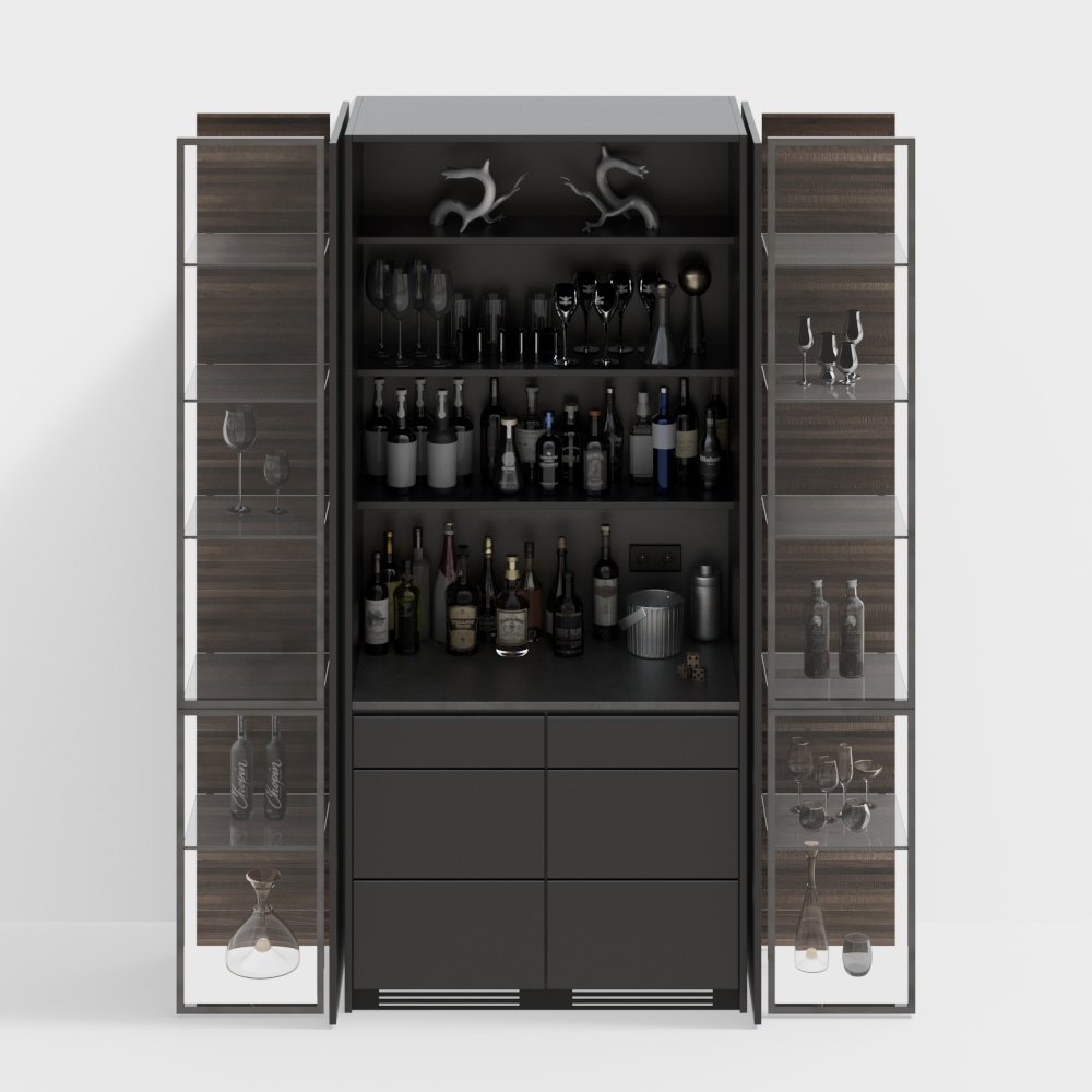 Sophisticated Low-Poly Bar Cabinet 3D model