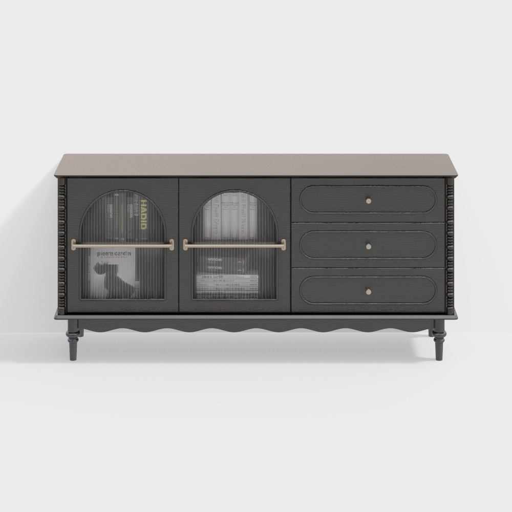 Vintage Style TV Cabinet 3D Model – Classic Wood & Glass