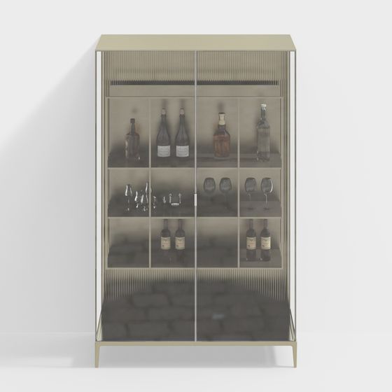 Elegant Low-Poly Wine Cabinet 3D model