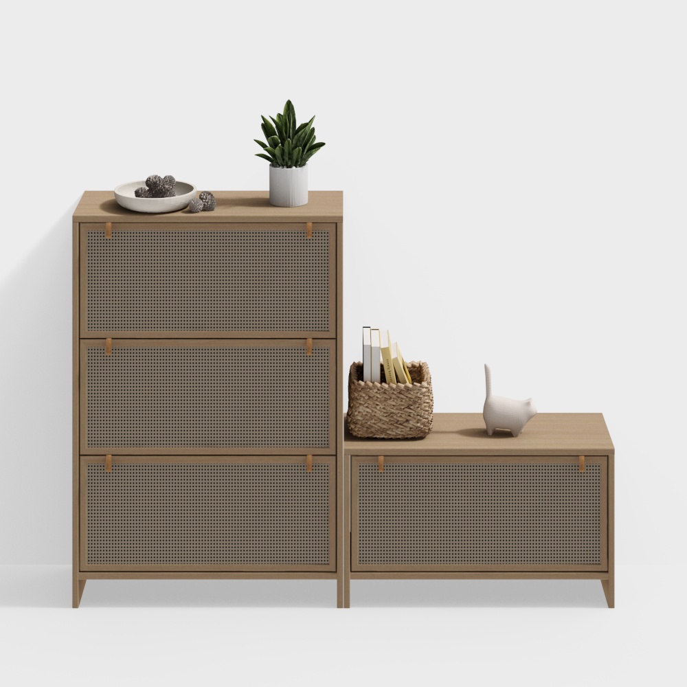 Perforated Storage Unit 3D Model – Minimalist Wood Design