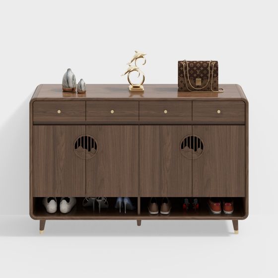 Elegant Low-Polygon Shoe Cabinet 3D model