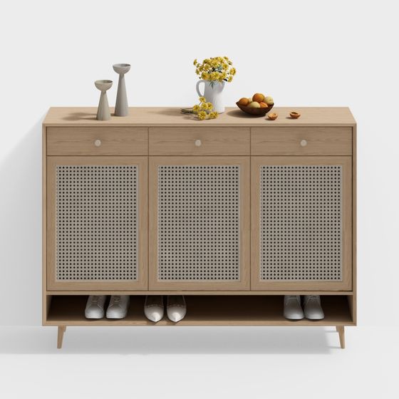Minimalist Wooden Shoe Cabinet 3D model