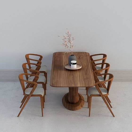 Modern Minimalist Dining Table and Chair Set 3D model