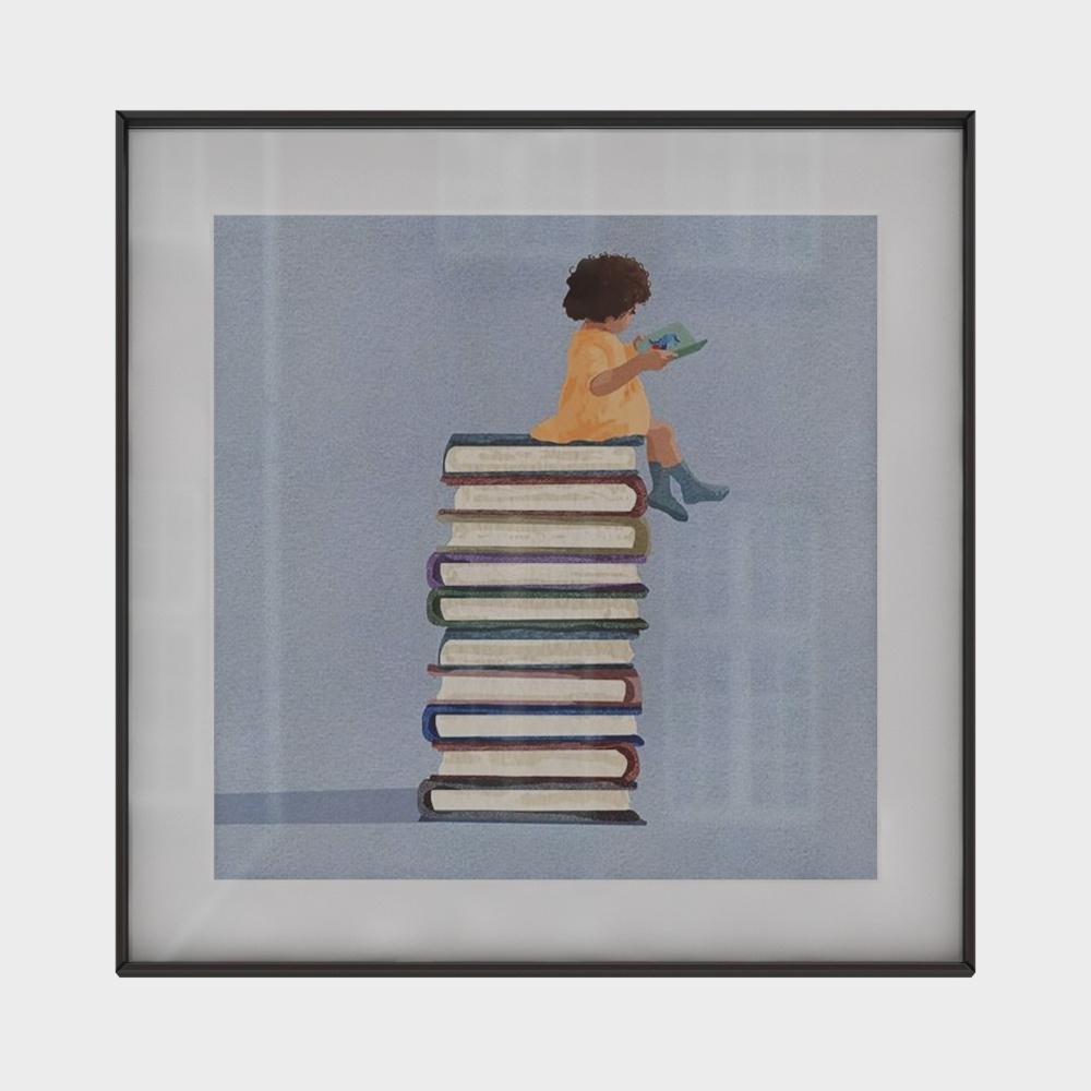 Reader on a Stack of Books 3D Model – Low-Poly Detailed