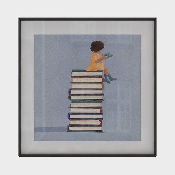 3D Model of a Reader on a Stack of Books