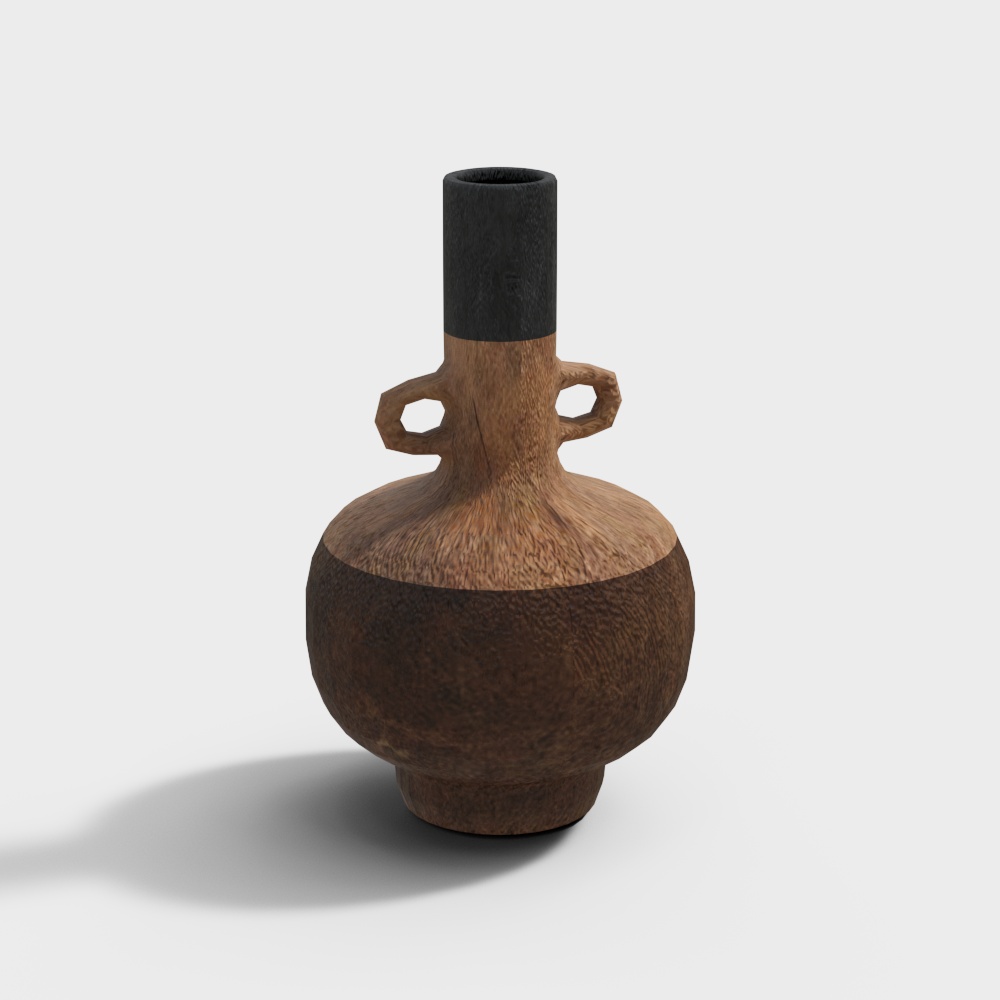 Ancient Elegance Vase 3D Model – Dual-Handle Wood Texture