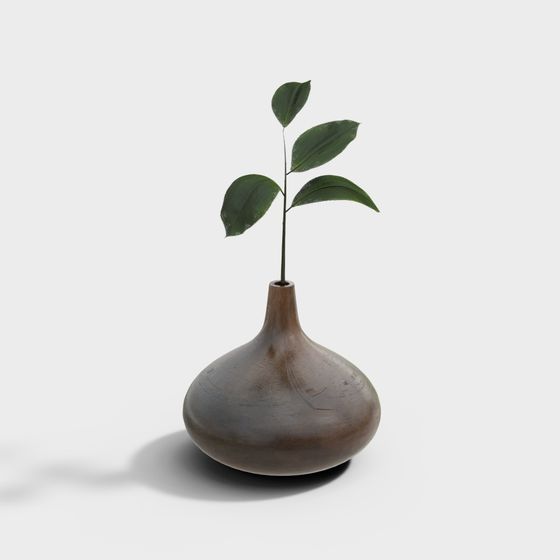 Minimalist Low-Poly Vase and Greenery 3D model