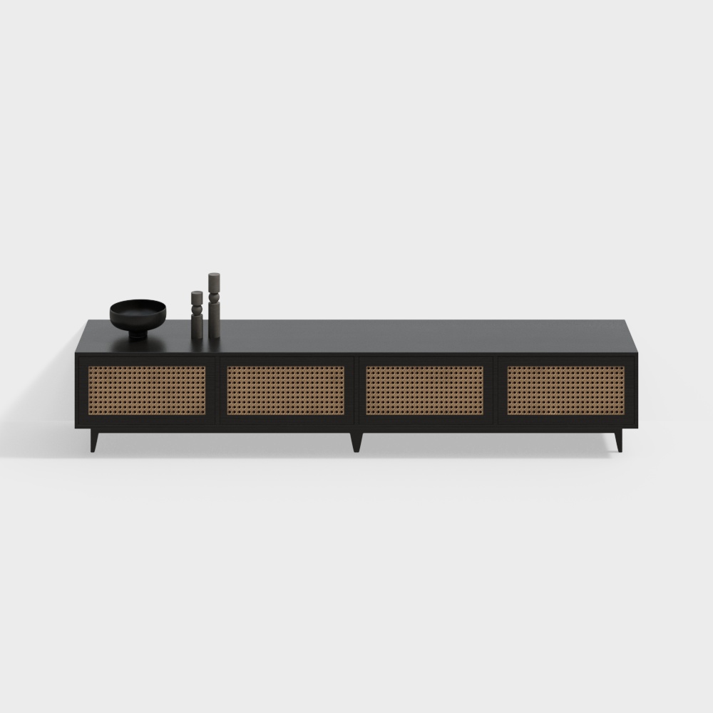 Stylish Vintage TV Cabinet 3D Model – Black Woven Texture