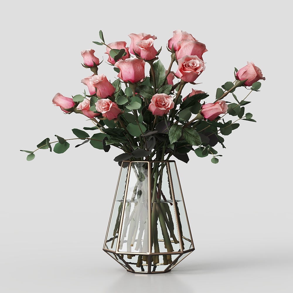 Rose Bouquet 3D Model – Low-Poly Pink Flowers