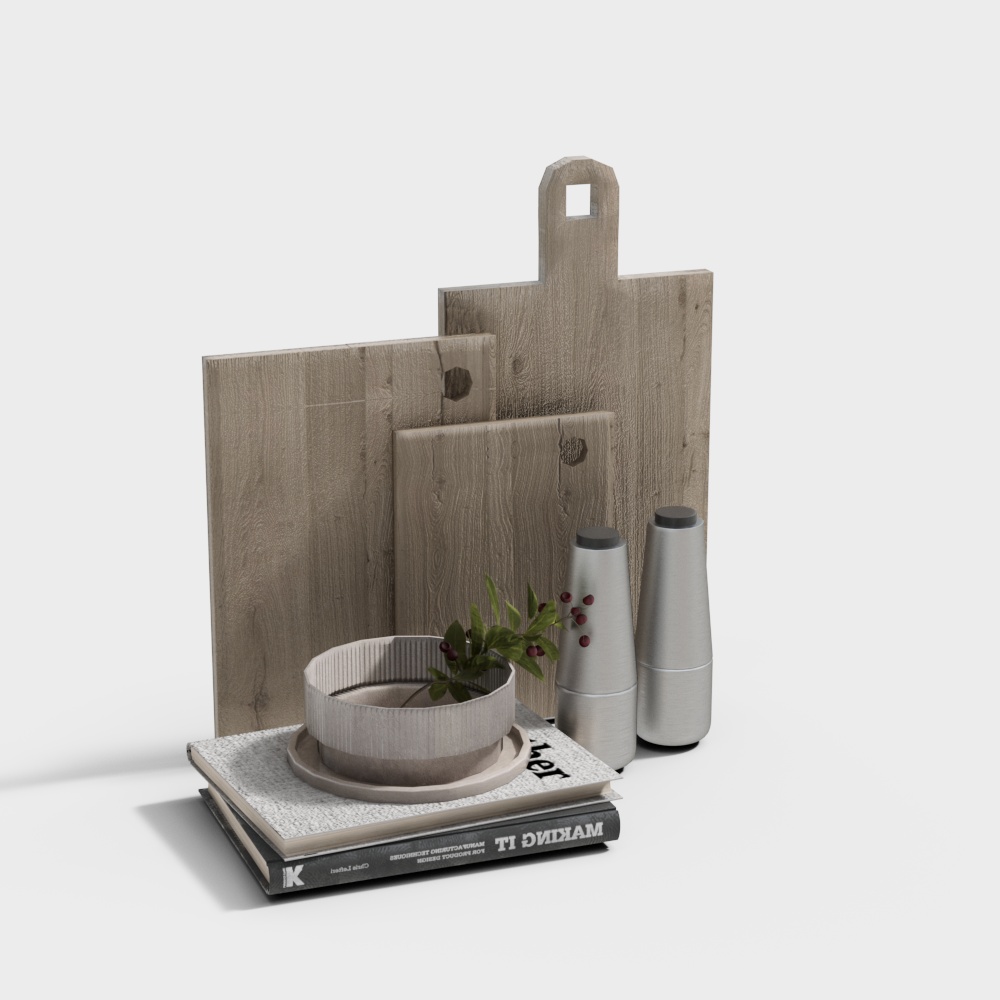 Wooden Cutting Board and Decor Set – Detailed Wood & Metal