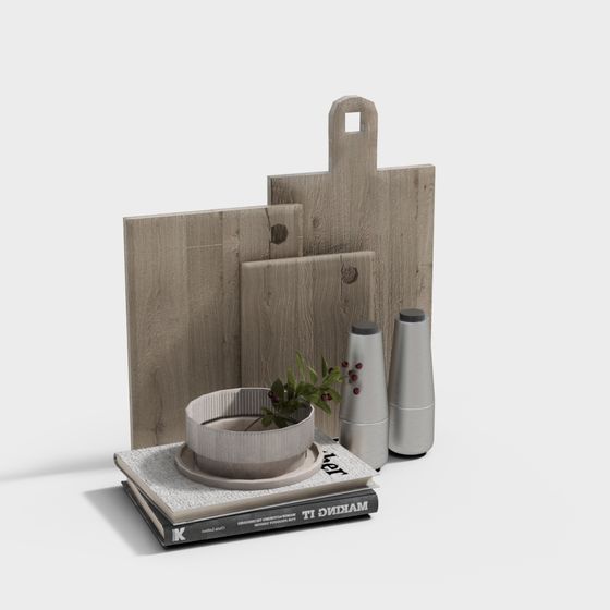 Wooden Cutting Board and Decorative Items Set 3D model