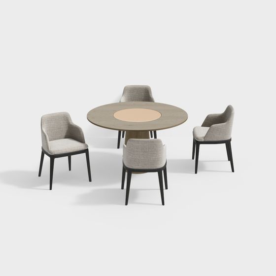 Stylish 3D Model of Round Table and Four Chairs for Modern Interiors