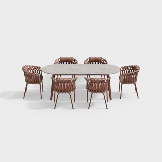 Modern Minimalist Dining Table & Chairs 3D model
