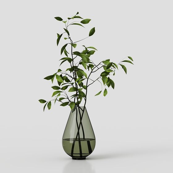 Glass Vase with Plant 3D model