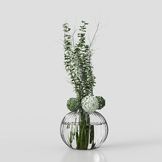 Glass Vase and Plant 3D model