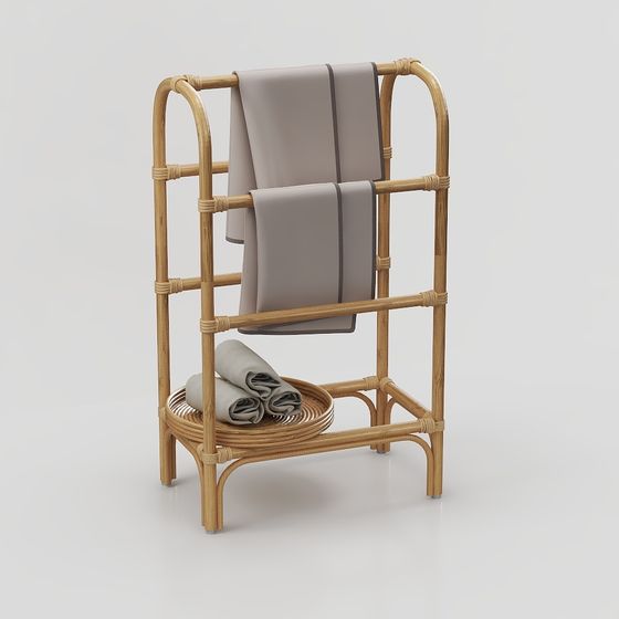 Elegant Bamboo Towel Rack 3D model for Modern Spaces