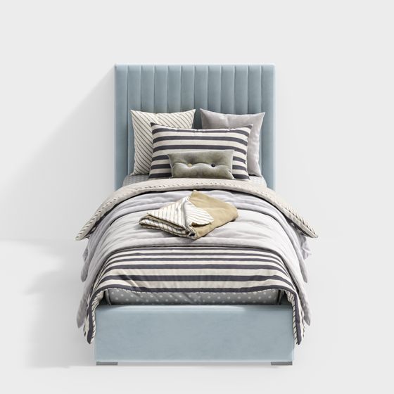 Elegant Blue Velvet Bed 3D model