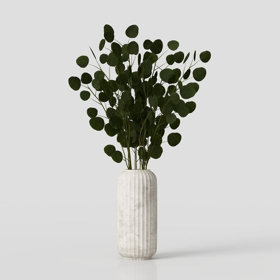 Elegant Eucalyptus Leaves and Vase 3D model
