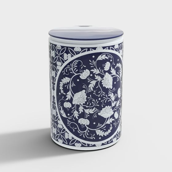 Elegant Blue and White Porcelain Jar 3D model