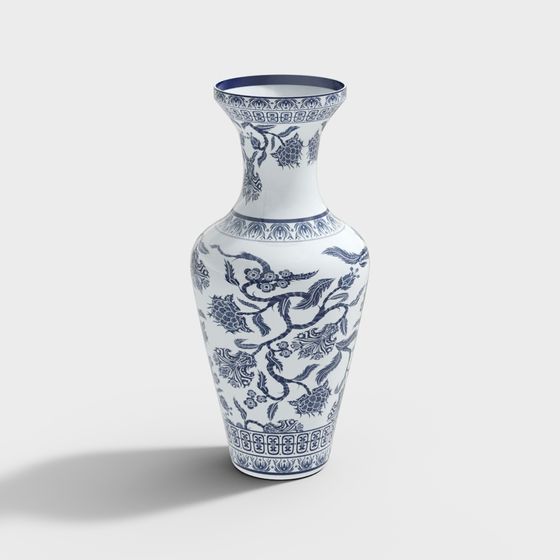 Elegant Blue-and-White Porcelain Vase 3D model