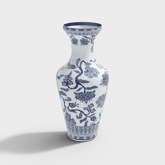Elegant Blue and White Porcelain Vase 3D model