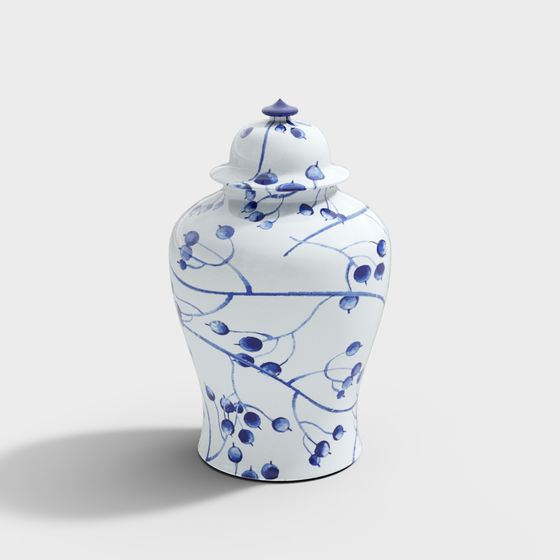 Classic Blue and White Porcelain Jar 3D model for Design Projects