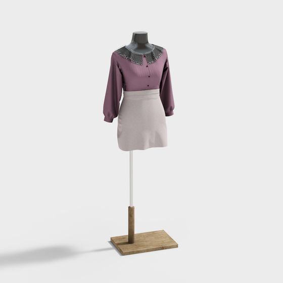 Elegant Purple Top and Gray Skirt 3D Model