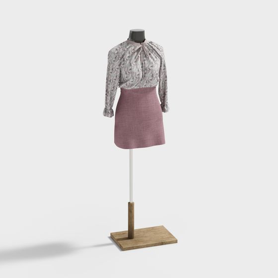 Elegant Floral Top 3D model with Soft Pink Skirt