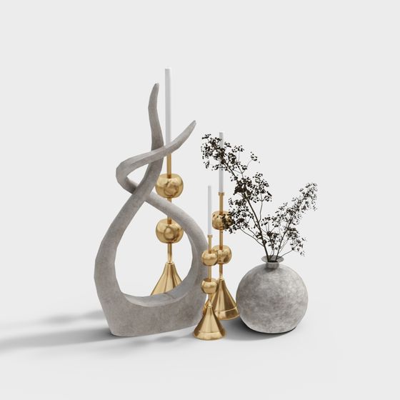 Elegant Low-Poly 3D Model with Marble and Gold Finish