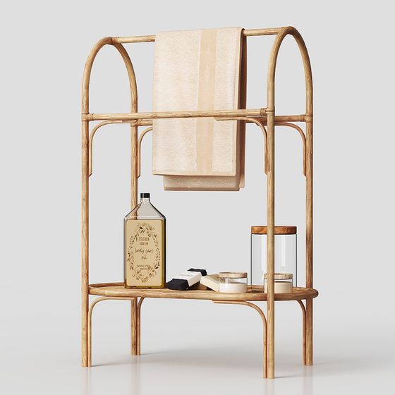 Unique Low-Poly Bamboo Towel Rack 3D model