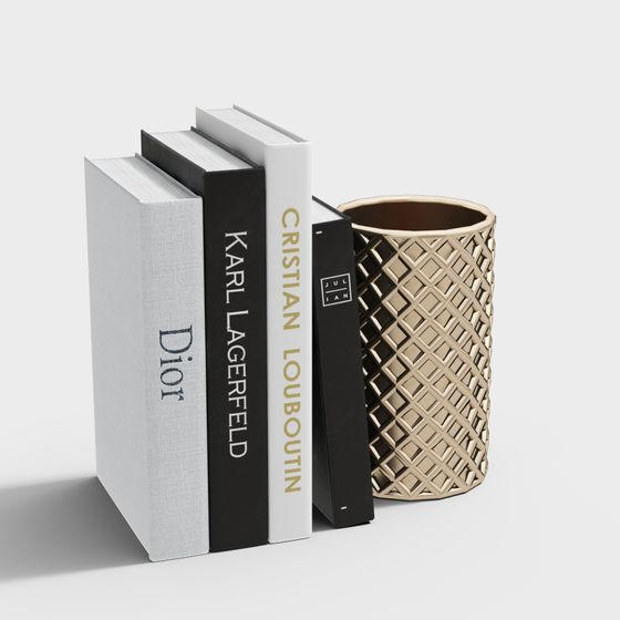 Chic Low Poly Books and Vase 3D model