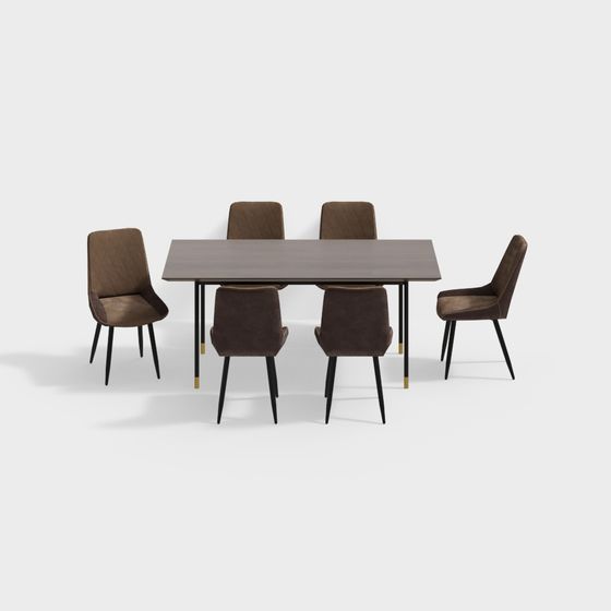 Elegant Low-Polygon Dining Table and Chairs 3D model