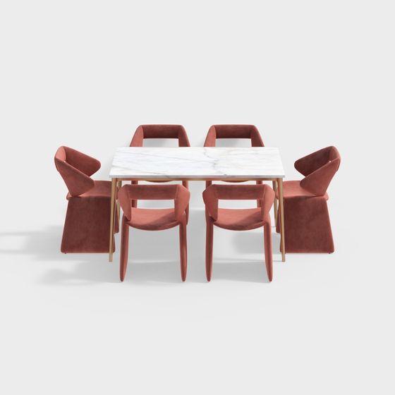 Elegant Marble Dining Table and Velvet Chair Set 3D model