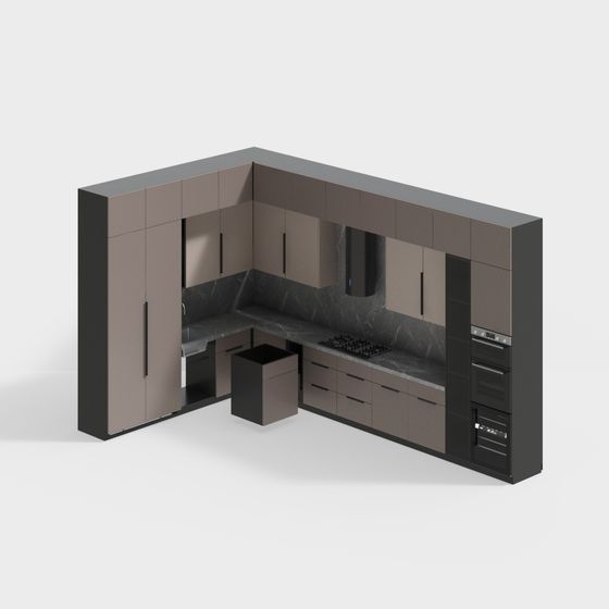 Elegant Low-Poly Kitchen 3D Model Design
