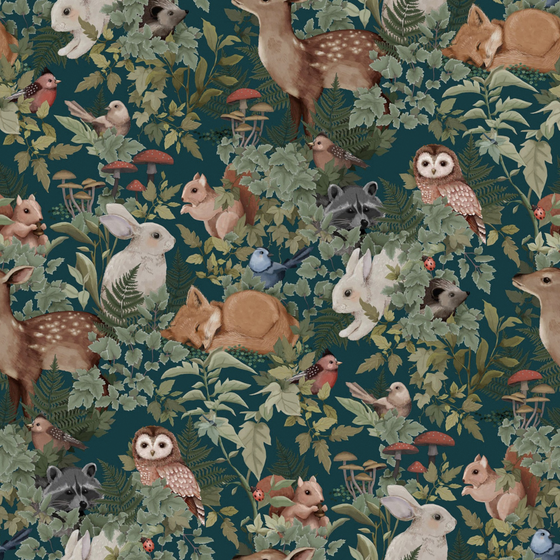 Modern Flora and Fauna Wallpaper Print 800x800 in Blue