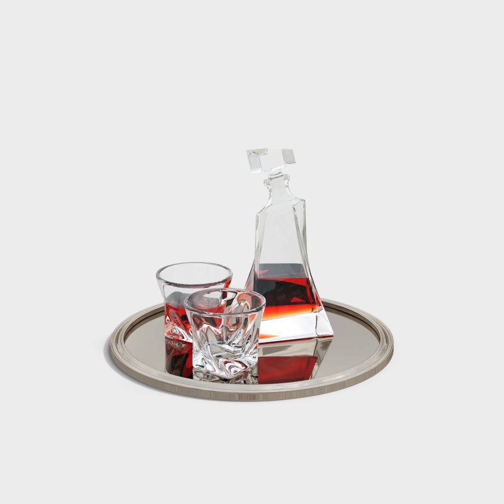 Elegant Glassware Set 3D Model – Glass and Metal