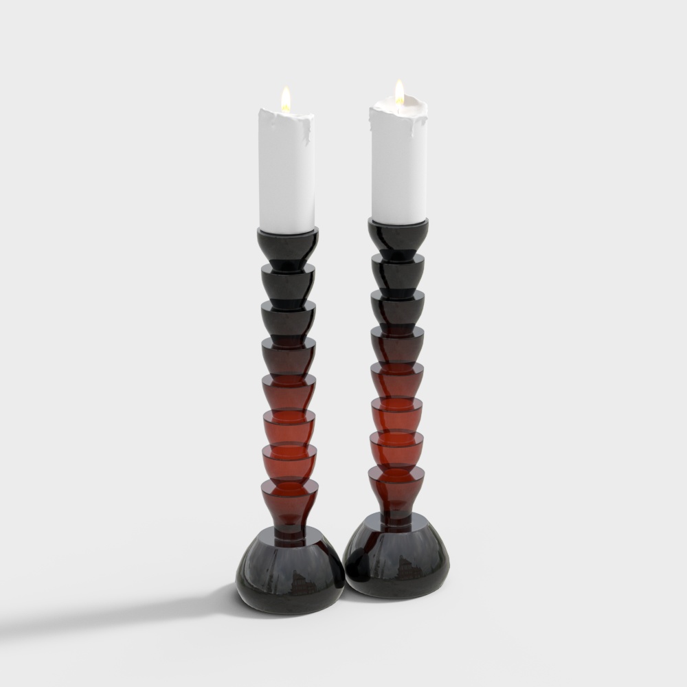 Elegant Black and Red Candle Holder 3D Model – Low-Poly Glass