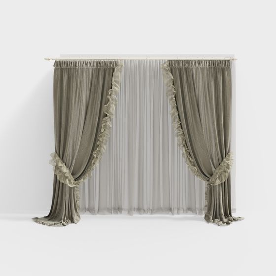 Ruffled Velvet Curtains 3D model