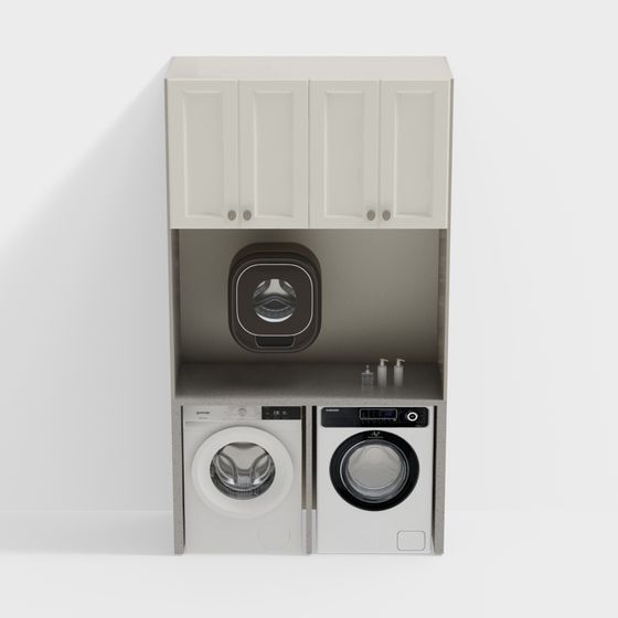 Elegant Low-Poly Laundry Combo Cabinet 3D model