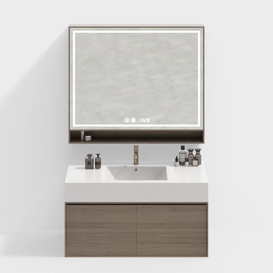 New Chinese Bathroom Cabinet 3D Model in Brown