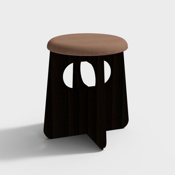 Stylish Wooden Round Stool 3D model