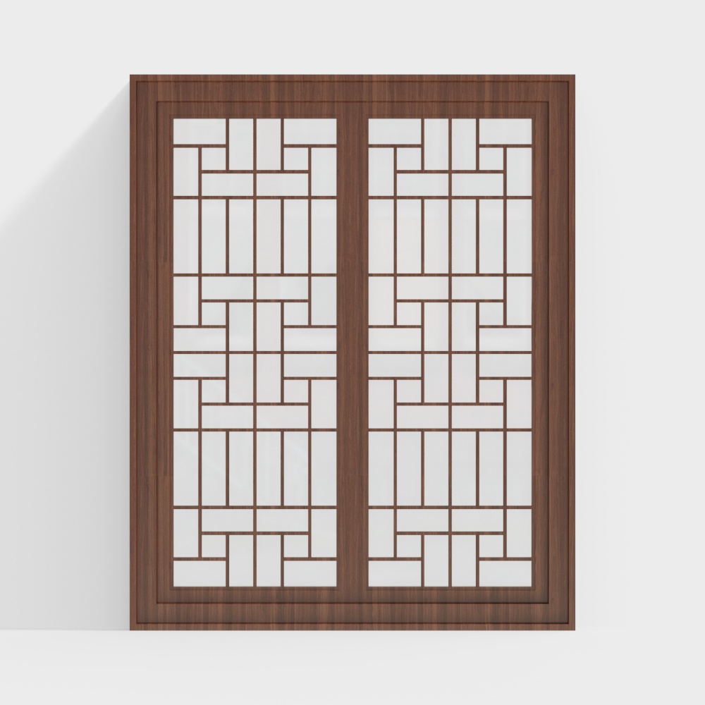 Geometric Door 3D Model – Brown Wood & Glass Design
