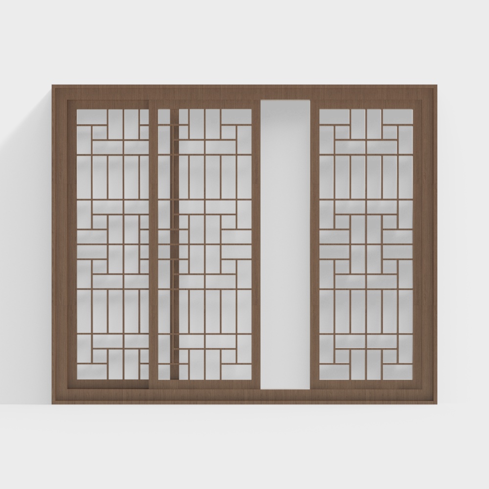 Oriental Screen 3D Model – Wooden Frame with Glass