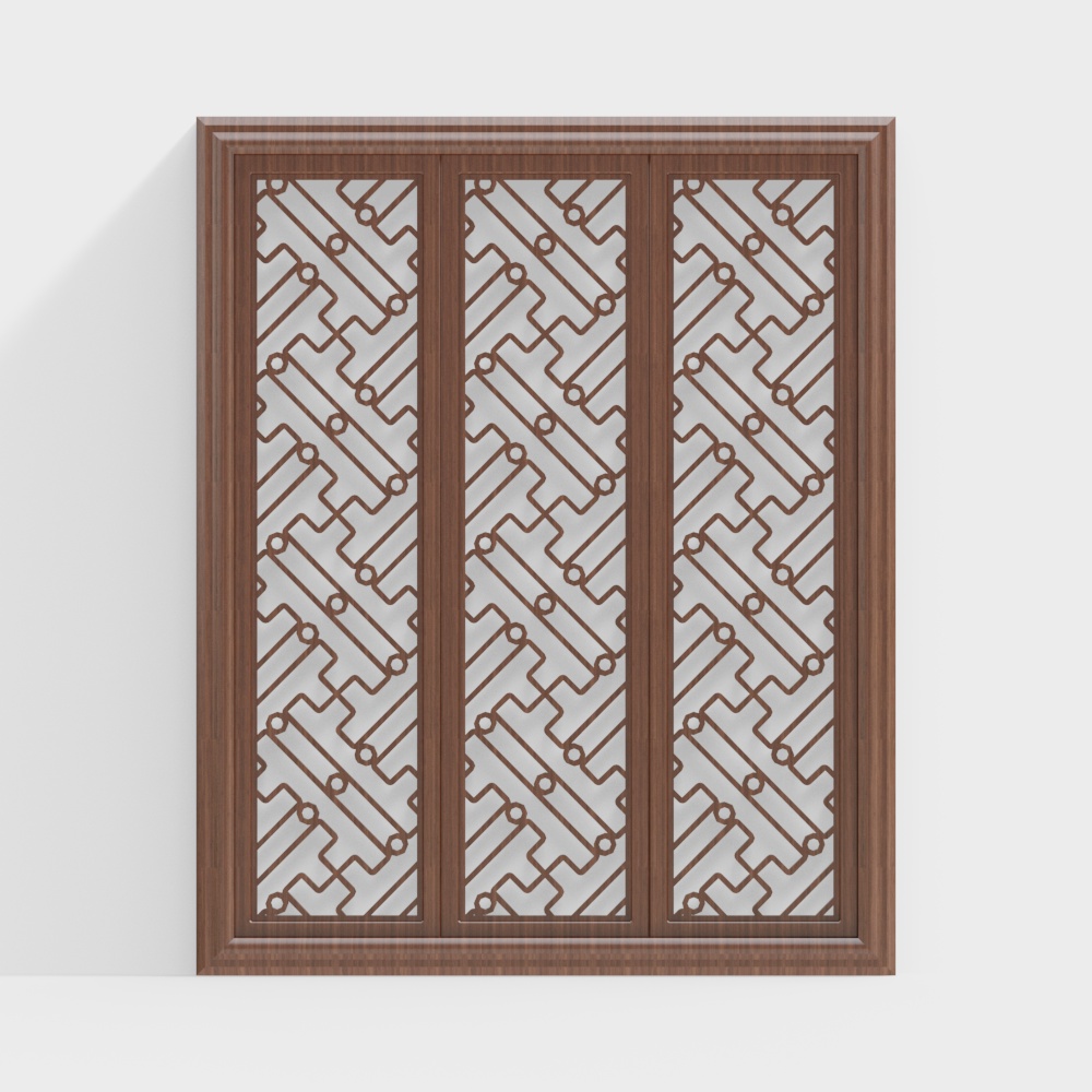 Lattice Door 3D Model – Wooden Frame with Glass