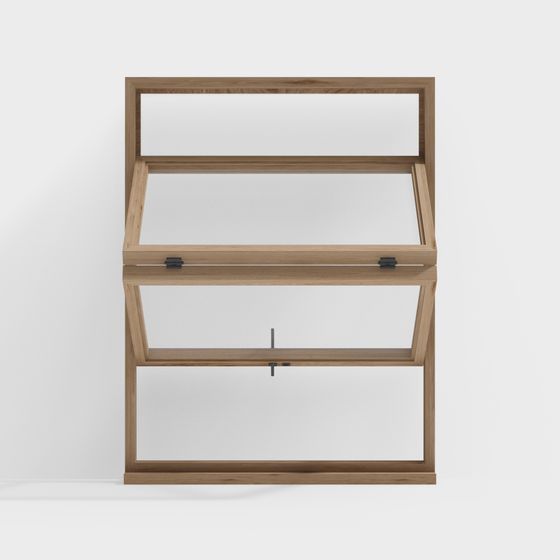 Stylish Wooden Louvered Window 3D model