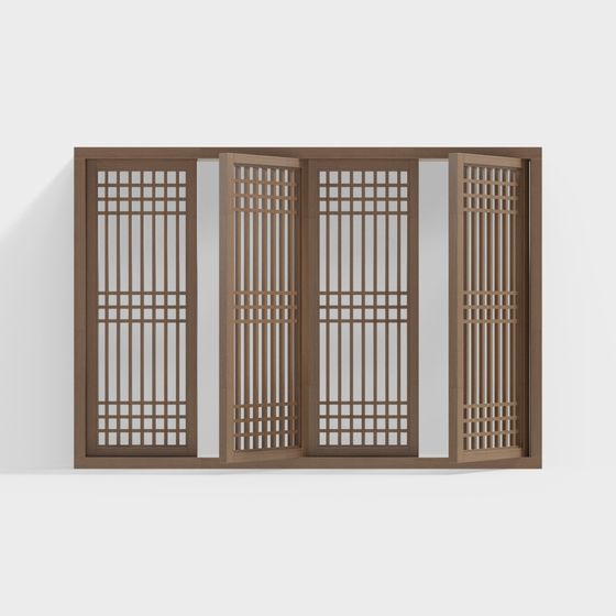 Elegant New Chinese Windows 3D Model in Brown for Stylish Interiors
