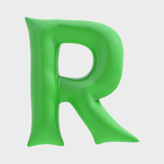 Fluorescent Green Letter R 3D model for Creative Projects