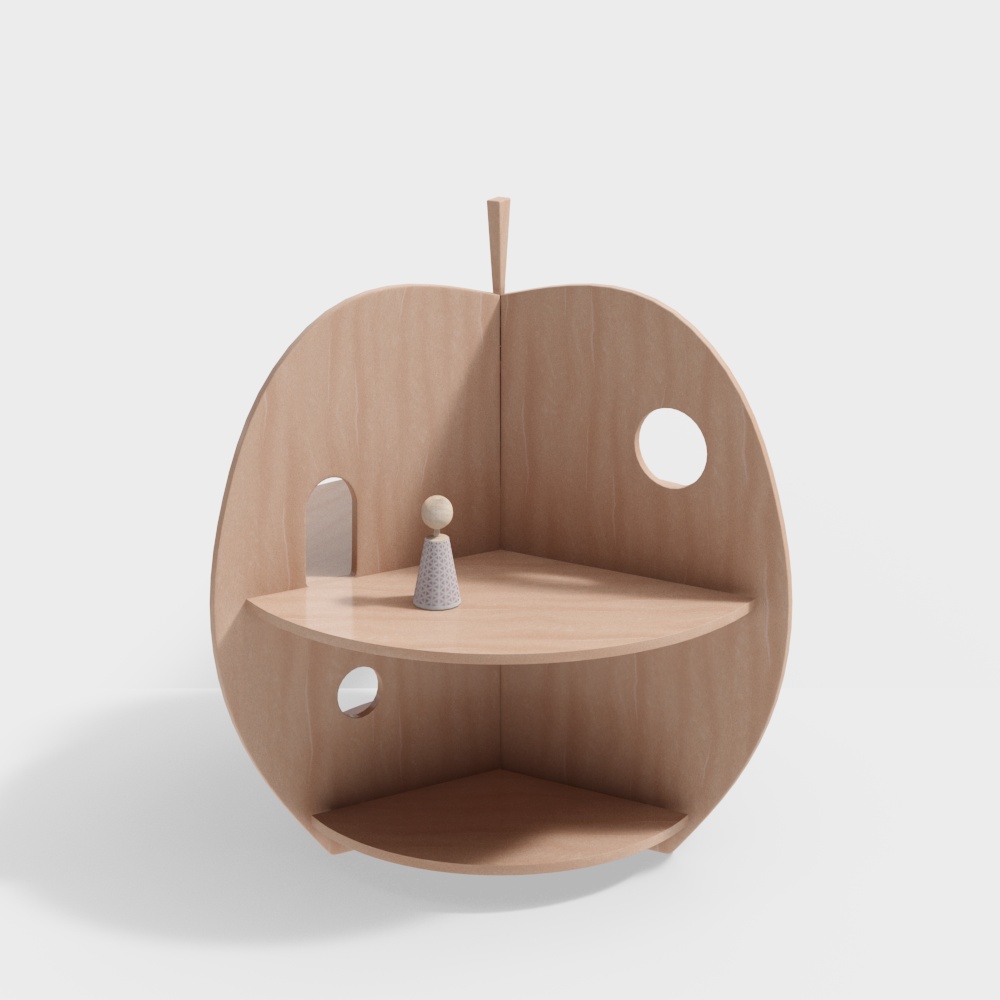 Современная детская полка из массива дерева в форме яблока