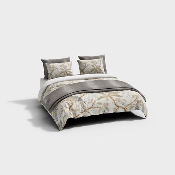 Elegant Low-Poly Bed 3D Model Design